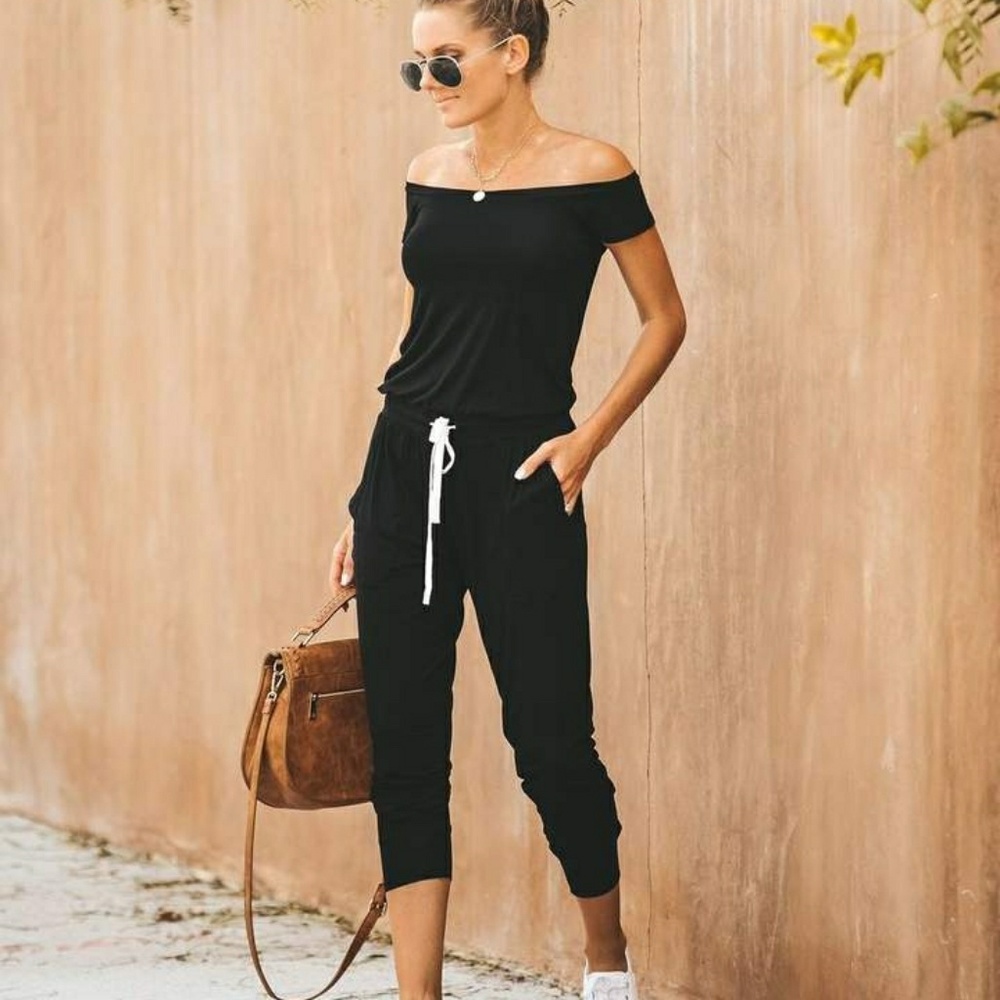 New! Off Shoulder Black Jumpsuit Size. XL